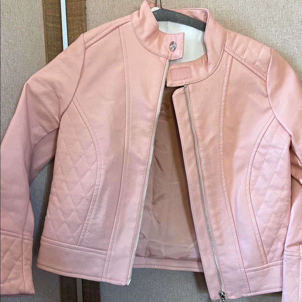 Girls Guess Pink Faux Leather Jacket 6